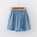 Bear Embroidered Mini A-line Denim Skort