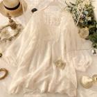 Set: Lace 3/4-sleeve Dress + Slipdress Set - Dress - White - One Size / Slipdress - White - One Size
