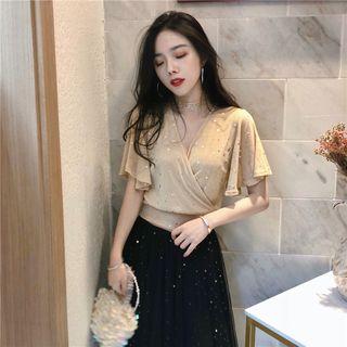 Star Print V-neck Short-sleeve Top