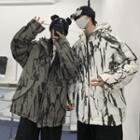 Couple Matching Tie-dye Padded Hooded Zip-up Cargo Jacket