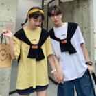 Set: Lettering Elbow-sleeve T-shirt + Shawl