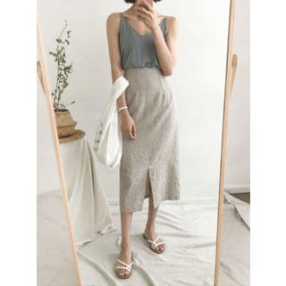 Linen Blend Pinstripe Long Skirt