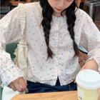 Long-sleeve Floral Frill Trim Blouse Almond - One Size