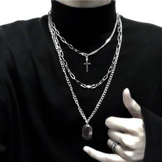 Layered Chain Necklace Set Of 3 - One Size