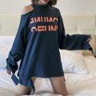 Cold Shoulder Lettering Pullover As Shown In Figure - One Size