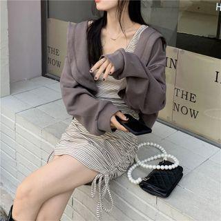 Striped Drawstring Tank Dress / Jacket