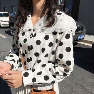 Lace Panel Dotted Print Blouse