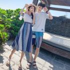 Couple Matching Short-sleeve T-shirt / Pattern Shorts / A-line Midi Dress