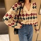 Argyle Sweater Beige - One Size