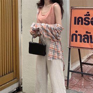 U-neck Tank Top / Plaid Shirt
