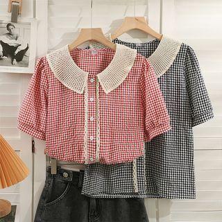 Collar-details Checkerboard Loose Shirt