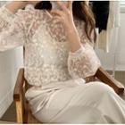 Balloon-sleeve Lace Blouse As Shown In Figure - One Size