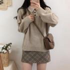 Collared Sweater / Plaid Mini A-line Skirt / Set