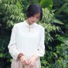 Gradient Frog-button Long Sleeve Dress Gradient - Khaki - One Size