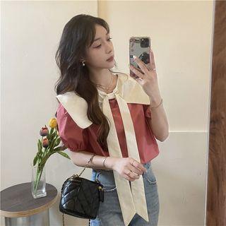 Two Tone Bow Oversize Blouse