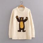 Bear Applique Cable-knit Sweater