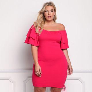 Off-shoulder Ruffle Tie-up Sheath Dress