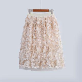 Beaded Applique A-line Skirt