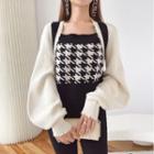 Puff-sleeve Houndstooth Sweater