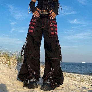 High-waist Loose-fit Mesh Panel Wide-leg Pants