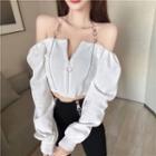 Off-shoulder Halter Neck Zip-up Knit Top