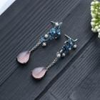 Glaze Faux Gemstone Alloy Drop Earring Cp576 - 1 Pair - Silver & Blue & Light Purple - One Size