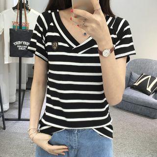 Striped Short-sleeve V-neck T-shirt