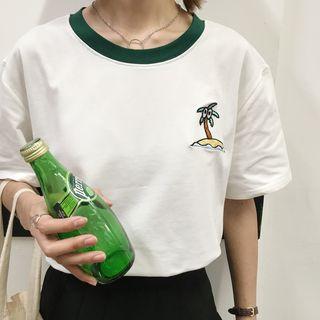 Palm Tree Embroidered Short Sleeve T-shirt