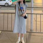 Cap-sleeve Lettering Print Midi Shift T-shirt Dress