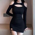 Long-sleeve Lace-up Cutout Mini Bodycon Dress