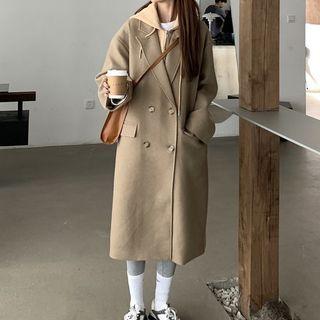 Mock Two Piece Hood Double Breasted Long Coat