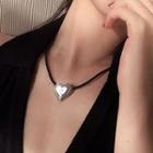Heart Alloy Pendant Cord Necklace Dark Silver - One Size