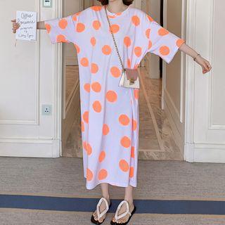 Dotted 3/4-sleeve Midi T-shirt Dress