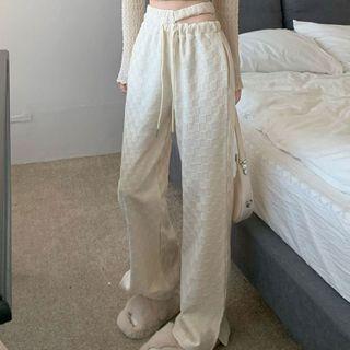 Checkered Cutout Slit-hem Straight Leg Pants