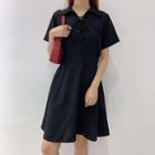 Lace-up Short-sleeve Mini A-line Dress