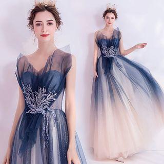Strapless Sequined Mesh A-line Gown