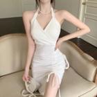 Halter Slit Sheath Dress White - One Size