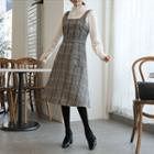 Wool Blend Plaid Midi Pinafore Dress