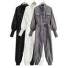 Long-sleeve Stand-collar Cargo Jumpsuit