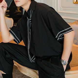 Elbow-sleeve Tie-accent Shirt