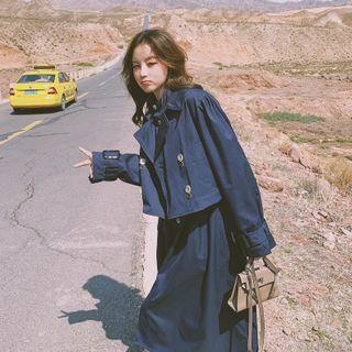 Set : Sleeveless Maxi Tank Dress + Notch Lapel Trench Jacket