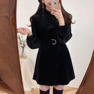 Mock-neck Long-sleeve Mini Shift Dress