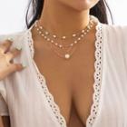 Set Of 3: Heart / Faux Pearl Alloy Necklace (various Designs)