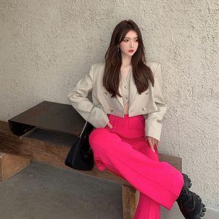 V-neck Vest / Loose-fit Blazer / High Waist Knit Pants