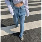 High-waist Side-slit Wide Leg Denim Pants