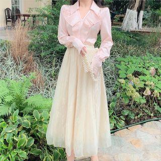 Frill Trim Blouse / Mesh A-line Skirt