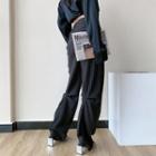Shirred Back Striped Straight-cut Pants