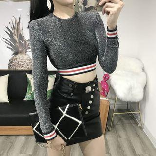 Long-sleeve Glitter Cropped Top