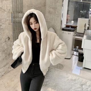 Cropped Fluffy Zip-up Hoodie