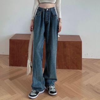 High-waist Denim Wide-leg Pants